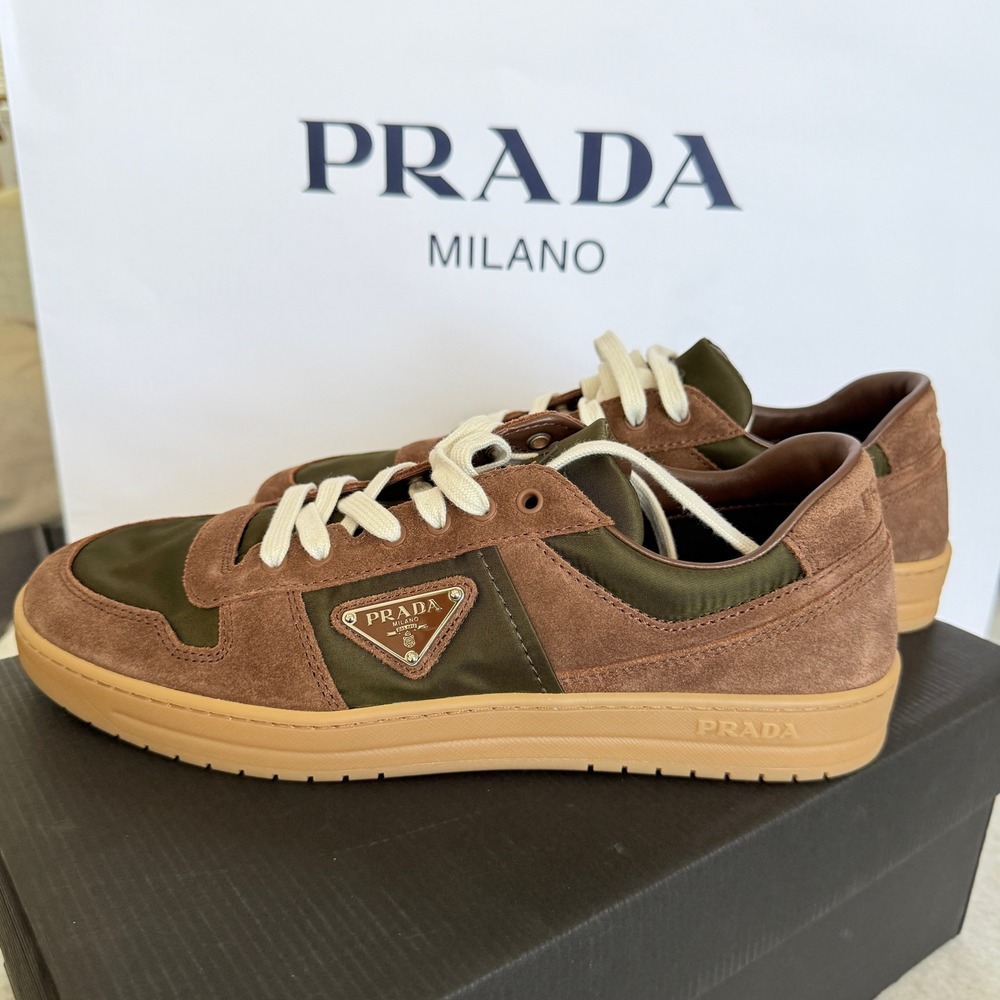 Prada Milano 2EE364 Men Brown/Green Suede Fabric Downtown Sneakers shoes UK 9 - Picture 12 of 16